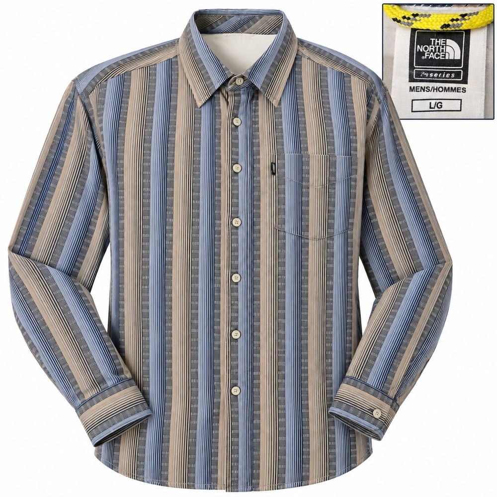 The North Face Button Up Men L Blue Tan A5 Series Long Sleeve Striped Shirt